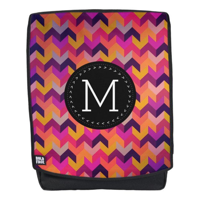 Modern Colorful Geometric Pattern Custom Monogram Backpack (Front)