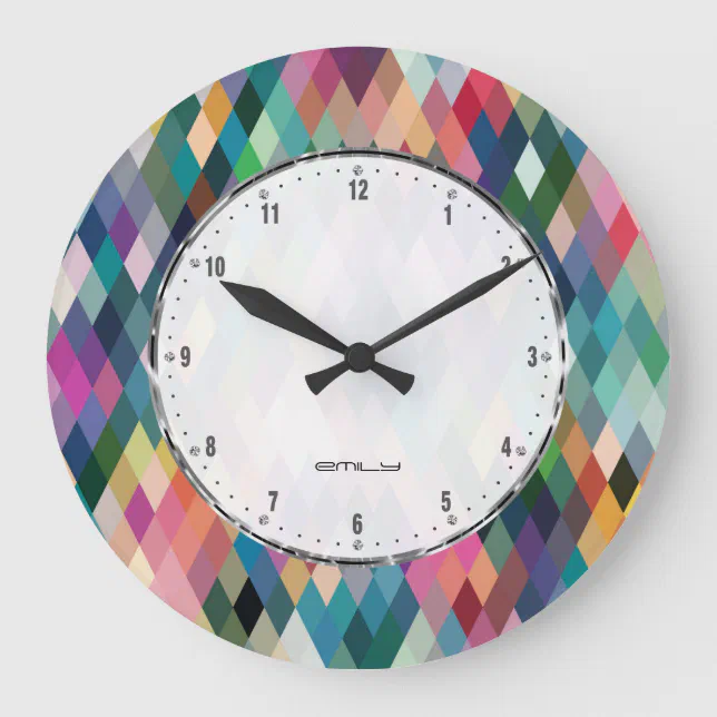 Modern Colorful Geometric Pattern Large Clock | Zazzle