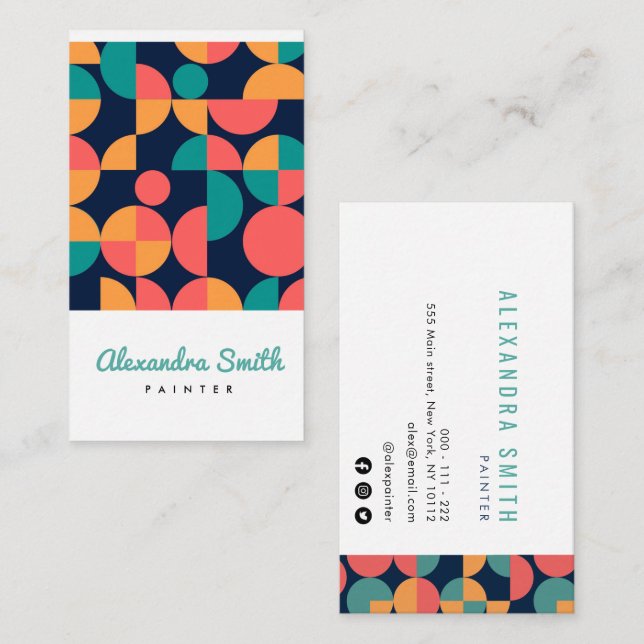 modern colorful geometric pattern painter business card (Front/Back)