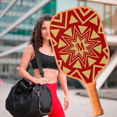 Modern Colorful Geometric Pattern Red Gold Pickleball Paddle