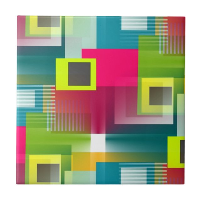 Modern Colorful Geometric Shapes Abstract Pattern Ceramic Tile (Front)
