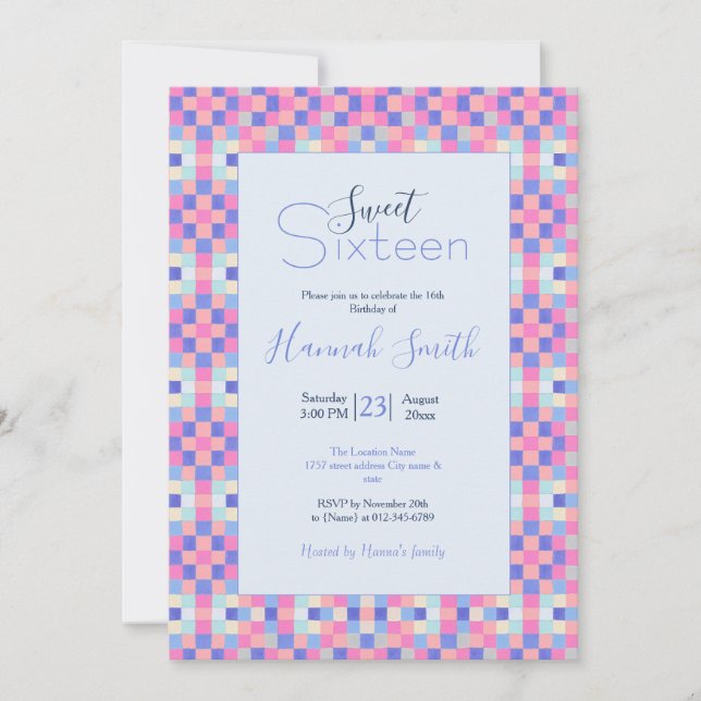 Modern Colorful Geometric Squares Pattern Invitation (Front)