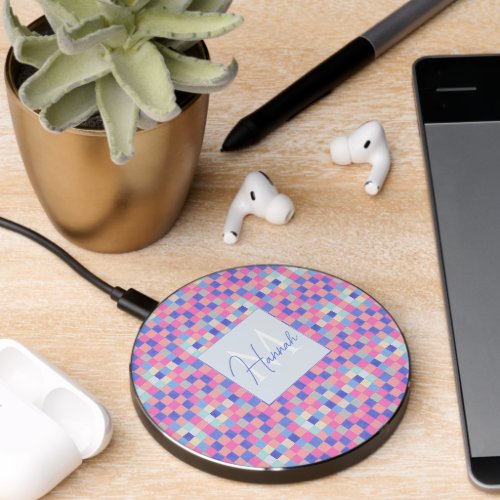 Modern Colorful Geometric Squares Pattern Wireless Charger