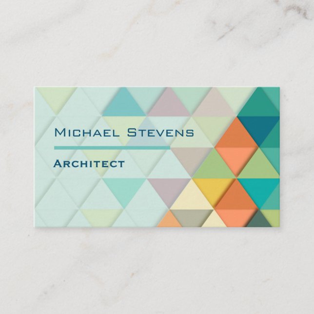 Modern Colorful Geometric Triangles Architect Business Card (Front)