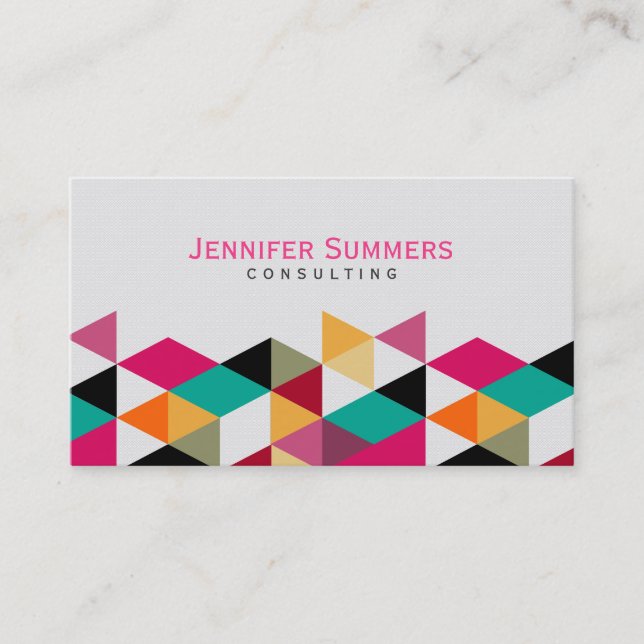 Modern Colorful Geometric Triangles Pattern 4a Business Card (Front)