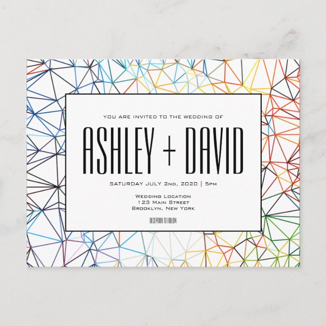 Modern Colorful Geometric Wedding Postcard (Front)
