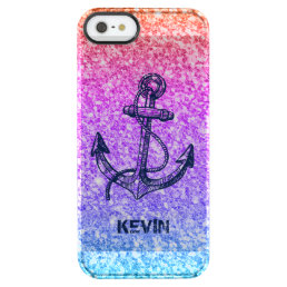 Modern Colorful Glitter Blue Nautical Boat Anchor Clear iPhone SE/5/5s Case