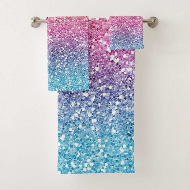 Modern Colorful Glitter Ombre Bath Towel Set (Insitu)