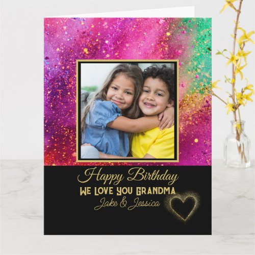 Modern Colorful Glitter Photo Grandma Birthday 