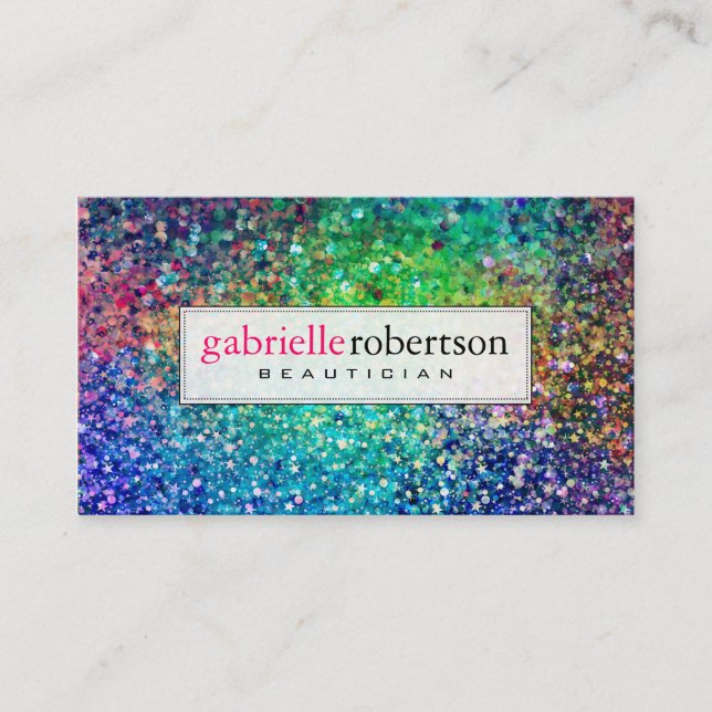 Modern Colorful Glitter & Sparkles Business Card (Front)