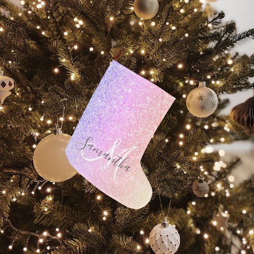 Modern Colorful Glitter Sparkles Personalized Large Christmas Stocking