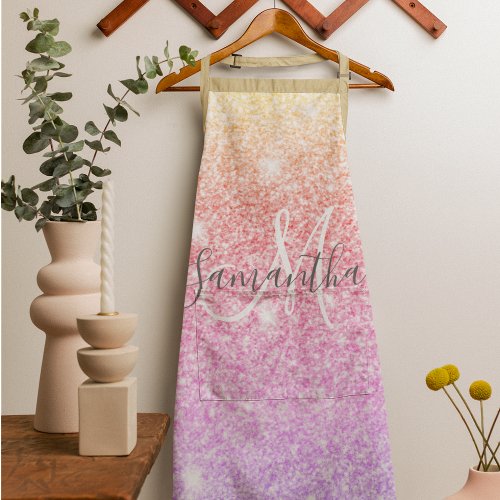 Modern Colorful Glitter Sparkles Personalized Name Apron