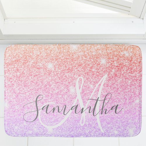 Modern Colorful Glitter Sparkles Personalized Name Bath Mat