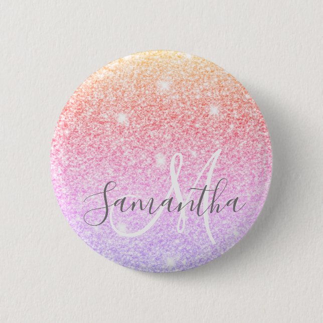 Modern Colorful Glitter Sparkles Personalized Name Button (Front)