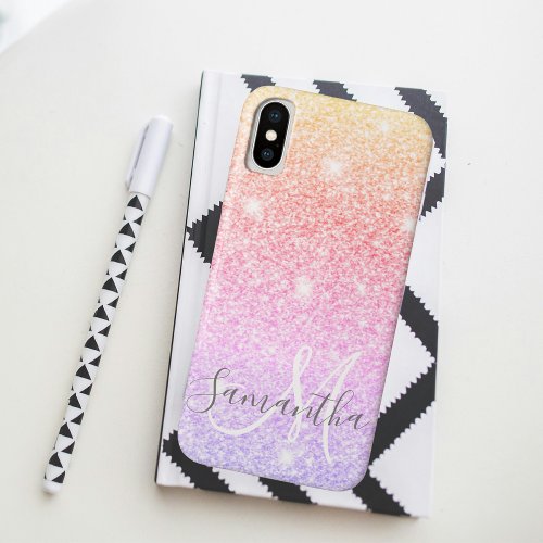 Modern Colorful Glitter Sparkles Personalized Name iPhone XS Case