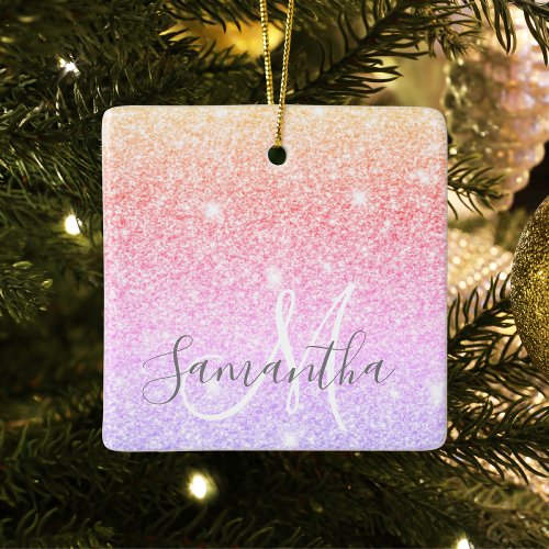 Modern Colorful Glitter Sparkles Personalized Name Ceramic Ornament