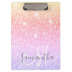 Modern Colorful Glitter Sparkles Personalized Name Clipboard