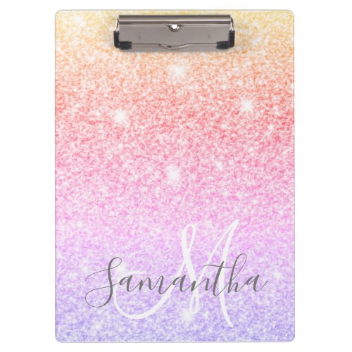 Modern Colorful Glitter Sparkles Personalized Name Clipboard