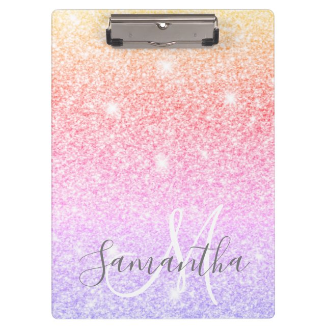 Modern Colorful Glitter Sparkles Personalized Name Clipboard (Front)