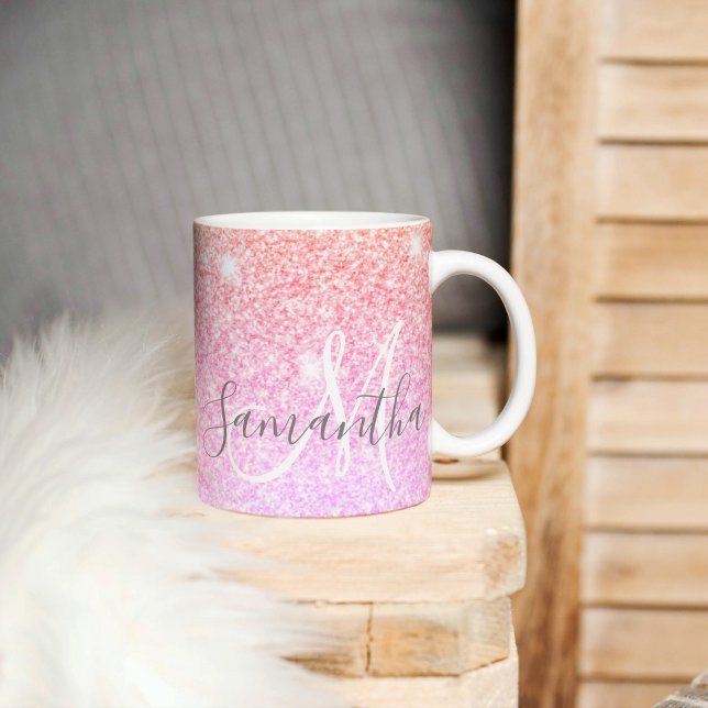 Modern Colorful Glitter Sparkles Personalized Name Coffee Mug (Creator Uploaded)