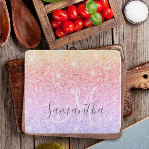 Modern Colorful Glitter Sparkles Personalized Name Cutting Board
