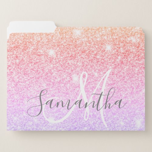 Modern Colorful Glitter Sparkles Personalized Name File Folder