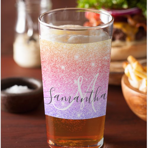 Modern Colorful Glitter Sparkles Personalized Name Glass
