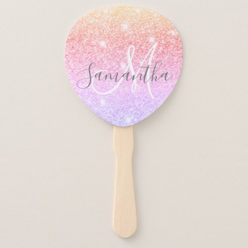 Modern Colorful Glitter Sparkles Personalized Name Hand Fan