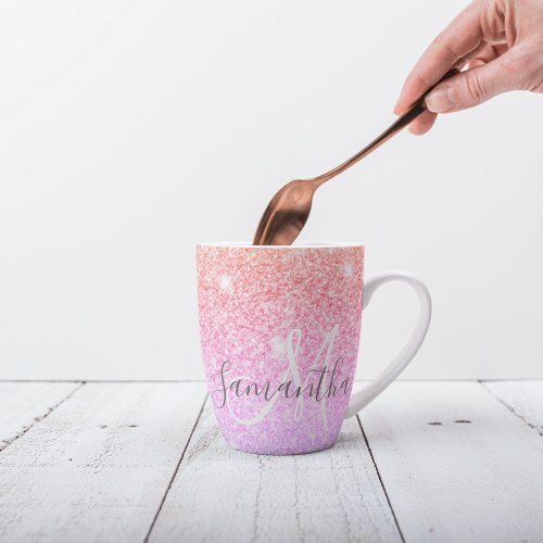 Modern Colorful Glitter Sparkles Personalized Name Latte Mug