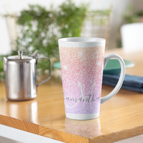 Modern Colorful Glitter Sparkles Personalized Name Latte Mug