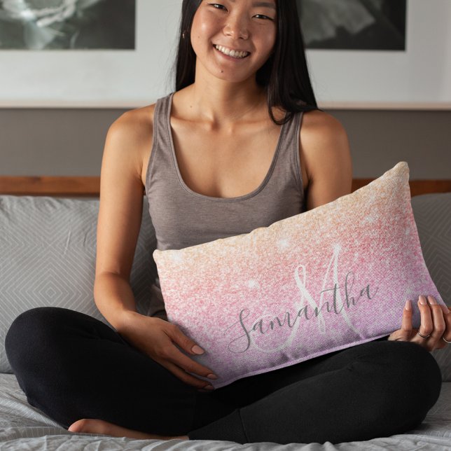 Modern Colorful Glitter Sparkles Personalized Name Lumbar Pillow (Creator Uploaded)