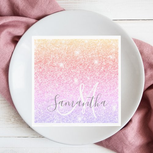 Modern Colorful Glitter Sparkles Personalized Name Napkins