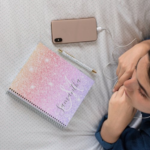 Modern Colorful Glitter Sparkles Personalized Name Notebook
