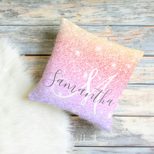Modern Colorful Glitter Sparkles Personalized Name Outdoor Pillow