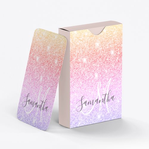 Modern Colorful Glitter Sparkles Personalized Name Poker Cards