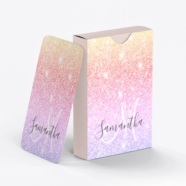 Modern Colorful Glitter Sparkles Personalized Name Poker Cards (Creator Uploaded)