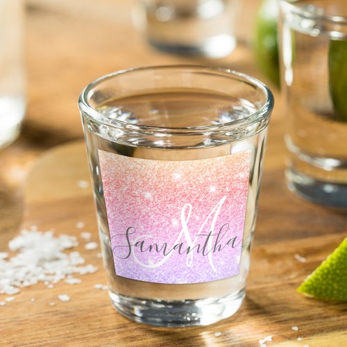 Modern Colorful Glitter Sparkles Personalized Name Shot Glass