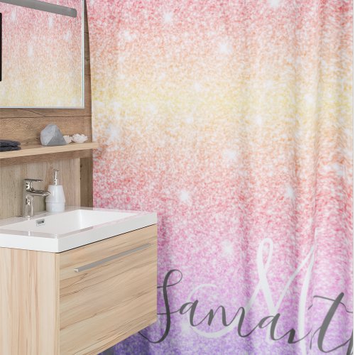 Modern Colorful Glitter Sparkles Personalized Name Shower Curtain