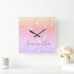 Modern Colorful Glitter Sparkles Personalized Name Square Wall Clock<br><div class="desc">Modern Colorful Glitter Sparkles Personalized Name</div>