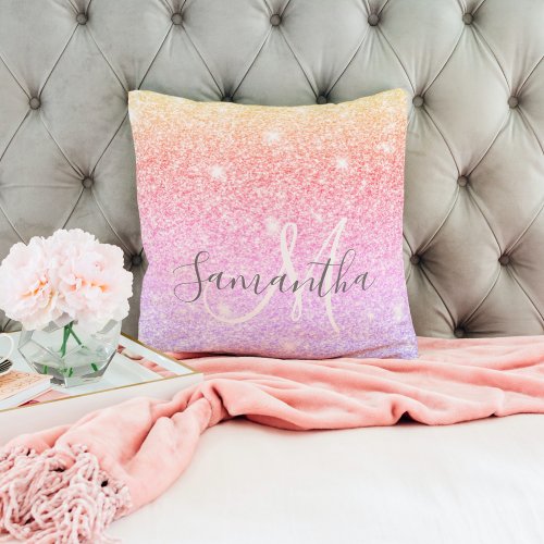 Modern Colorful Glitter Sparkles Personalized Name Throw Pillow