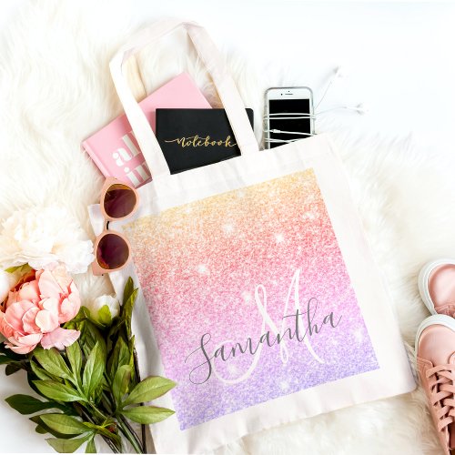 Modern Colorful Glitter Sparkles Personalized Name Tote Bag