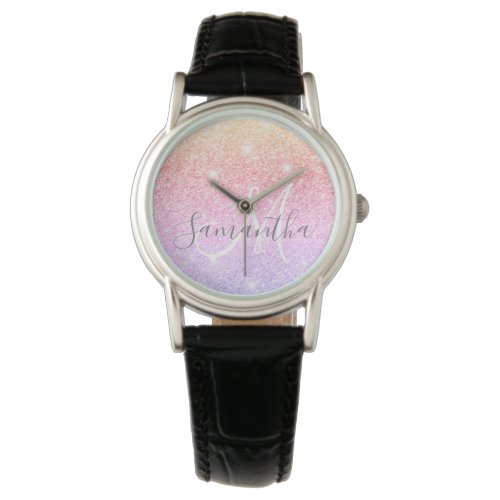 Modern Colorful Glitter Sparkles Personalized Name Watch