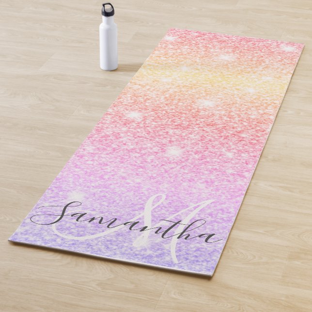 Modern Colorful Glitter Sparkles Personalized Name Yoga Mat (In Situ)
