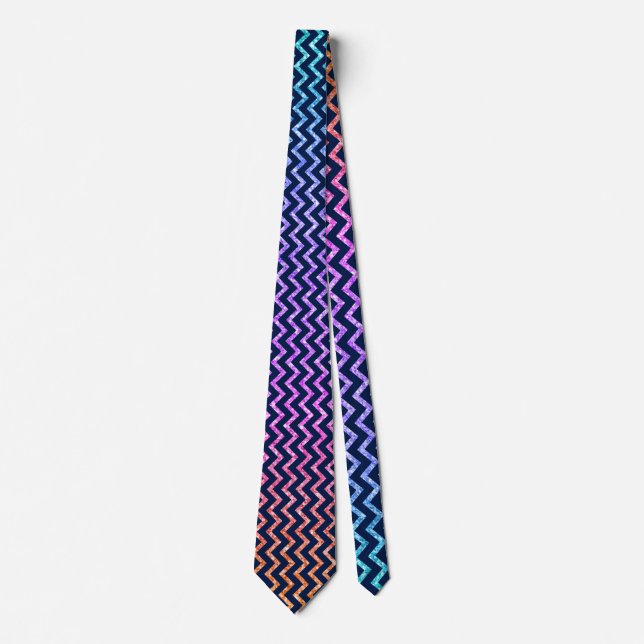 Modern Colorful Glitter Texture Blue Chevron Tie (Front)