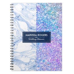 Modern Colorful Glitter White & Blue Marble Notebook