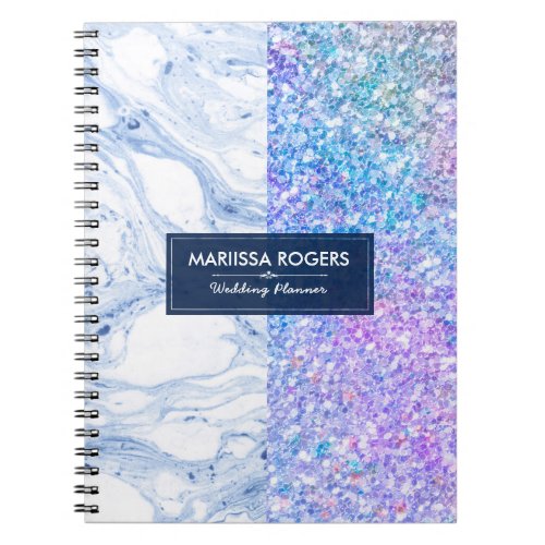 Modern Colorful Glitter White  Blue Marble Notebook