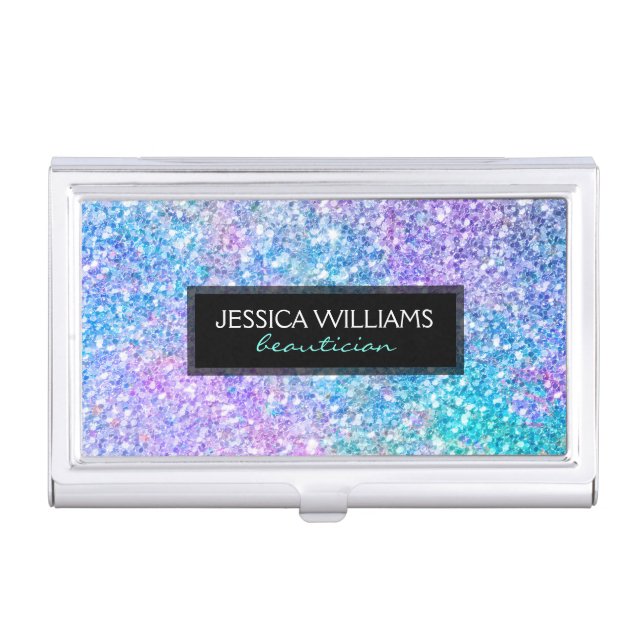 Modern Colorful Glitter With Black Accent Case For Business Cards (Front)