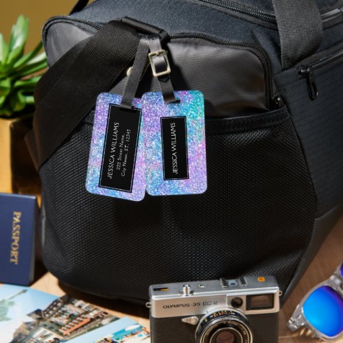 Modern Colorful Glitter With Black Accent Luggage Tag