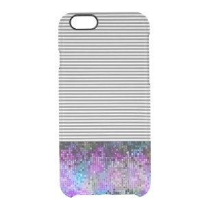 Modern Colorful Glitter With White & Gray Stripes Clear iPhone 6/6S Case