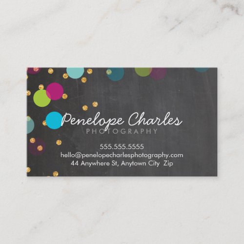 MODERN colorful gold glitter confetti chalkboard Business Card Templates